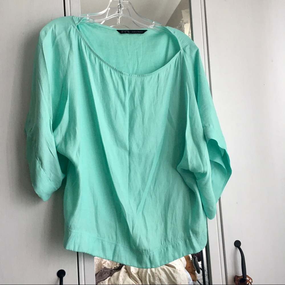 🔸3/30$🔸 Zara Kimono-Sleeves Silk Mint Green Top